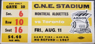 1967 C.N.E. Stadium Montreal Alouettes vs Toronto Argonauts CFL Football Ticket