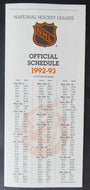 1992 - 1993 Official NHL Hockey Schedule - Stanley Cup Vintage Sports Sked