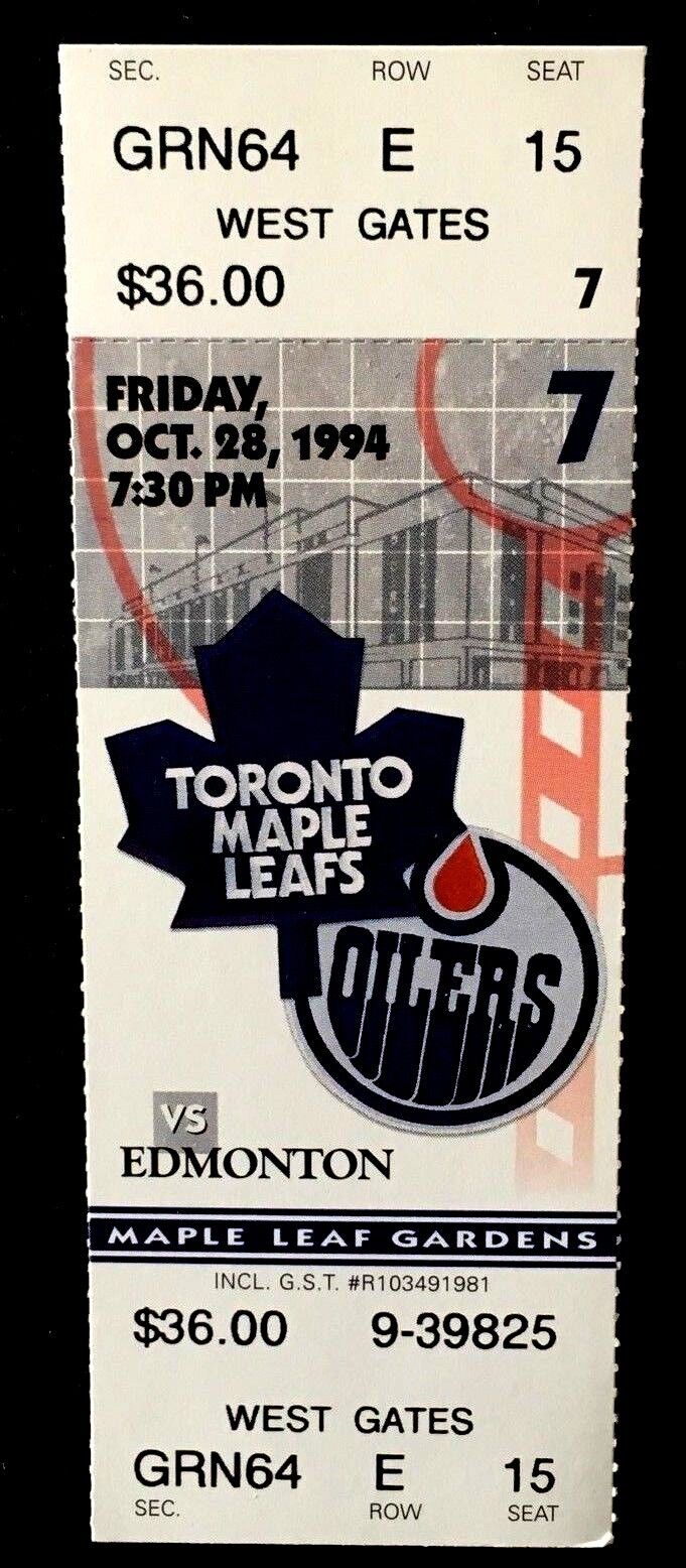 1994 Toronto Maple Leaf NHL Hockey Regular Season Ticket The Strike Season