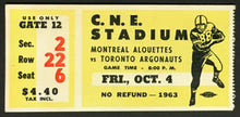 Load image into Gallery viewer, 1963 CFL Football Ticket CNE Stadium Toronto Argonauts vs Montreal Alouettes
