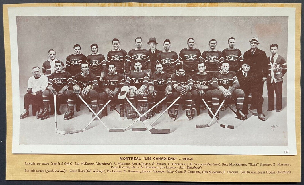 1937-1938 Montreal Canadiens B&W Team Photo NHL Hockey Canada Starch Crown Brand