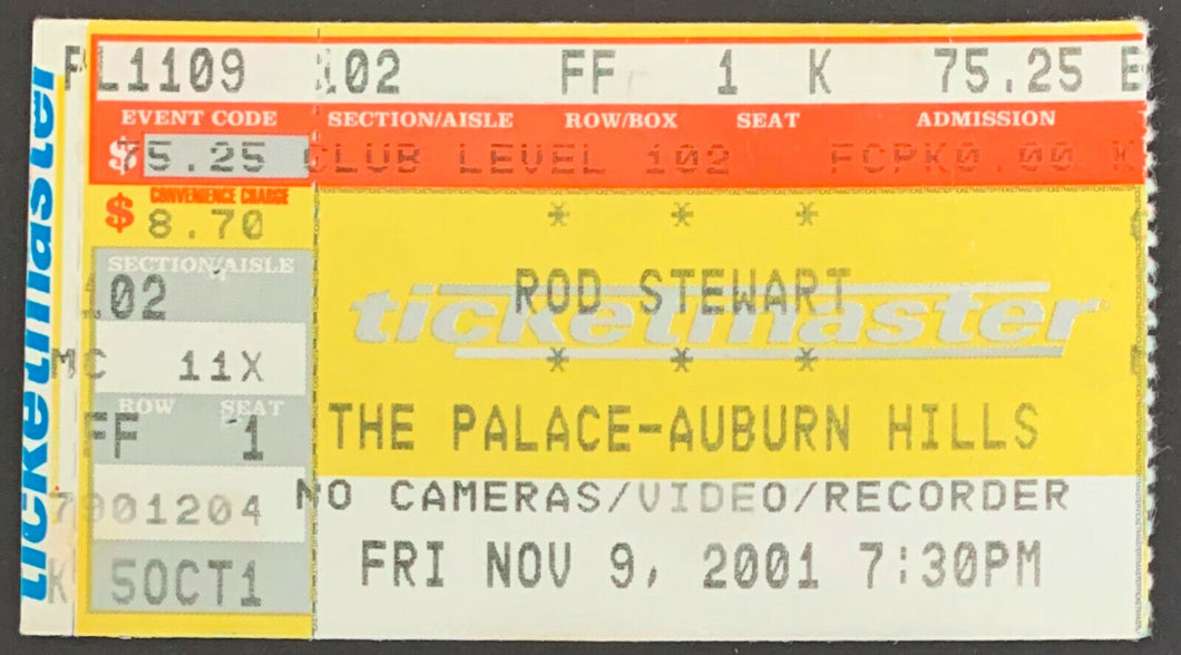 2001 Rod Stewart The Palace Auburn Hills Concert Ticket Vintage