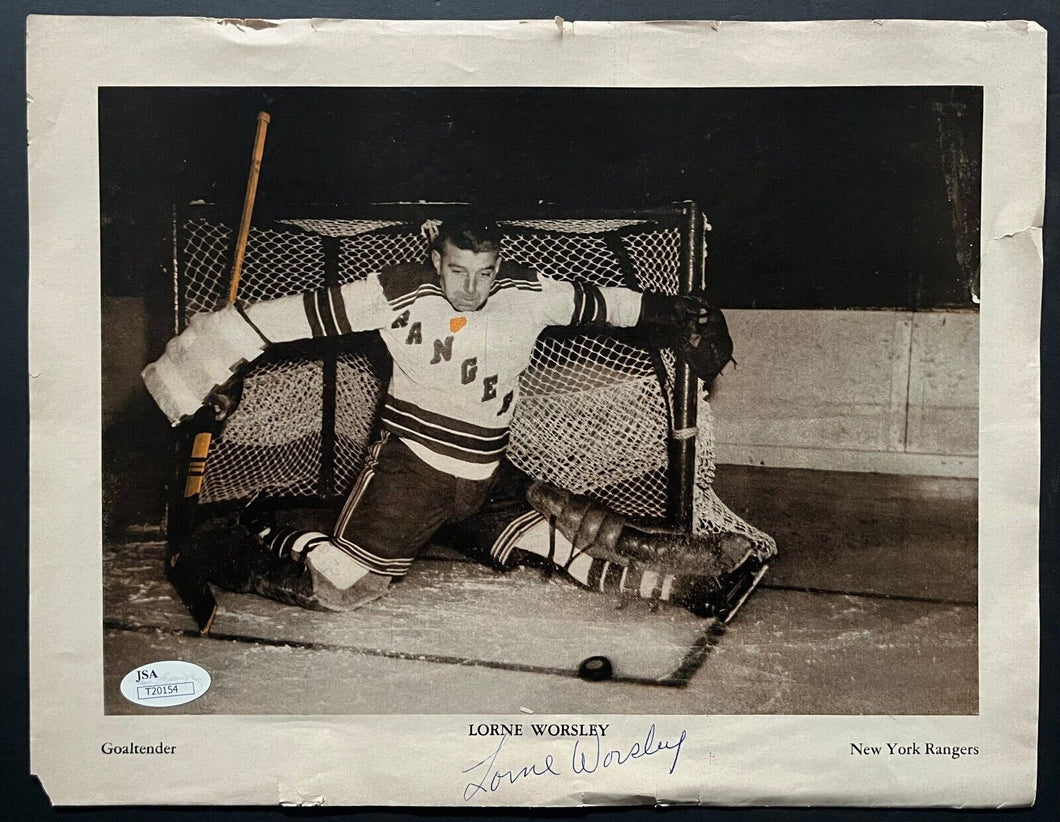 1955 Lorne Worsley Autographed Photo New York Rangers NHL Hockey Program JSA