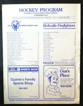 Load image into Gallery viewer, 1978 Hockey Program NHL Old Timers vs Belleville Firemen HOFers Vintage
