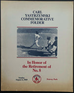 1989 Carl Yastrzemski Commemorative Folder 4 Page Foldout MLB No. 8 Retirement