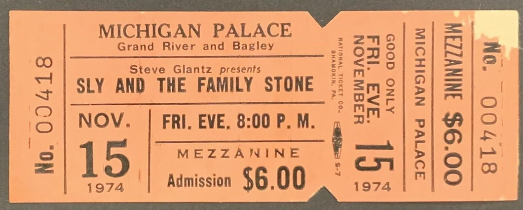 Sly + The Family Stone With Tower Of Power Original Vintage 1974 Concert Ticket