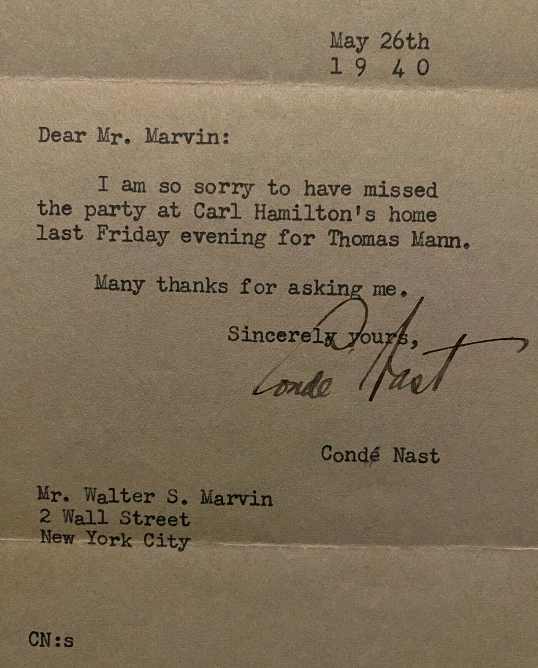 1940 Vintage Signed Conde Nast Letter Publishing Letterhead Autographed LOA