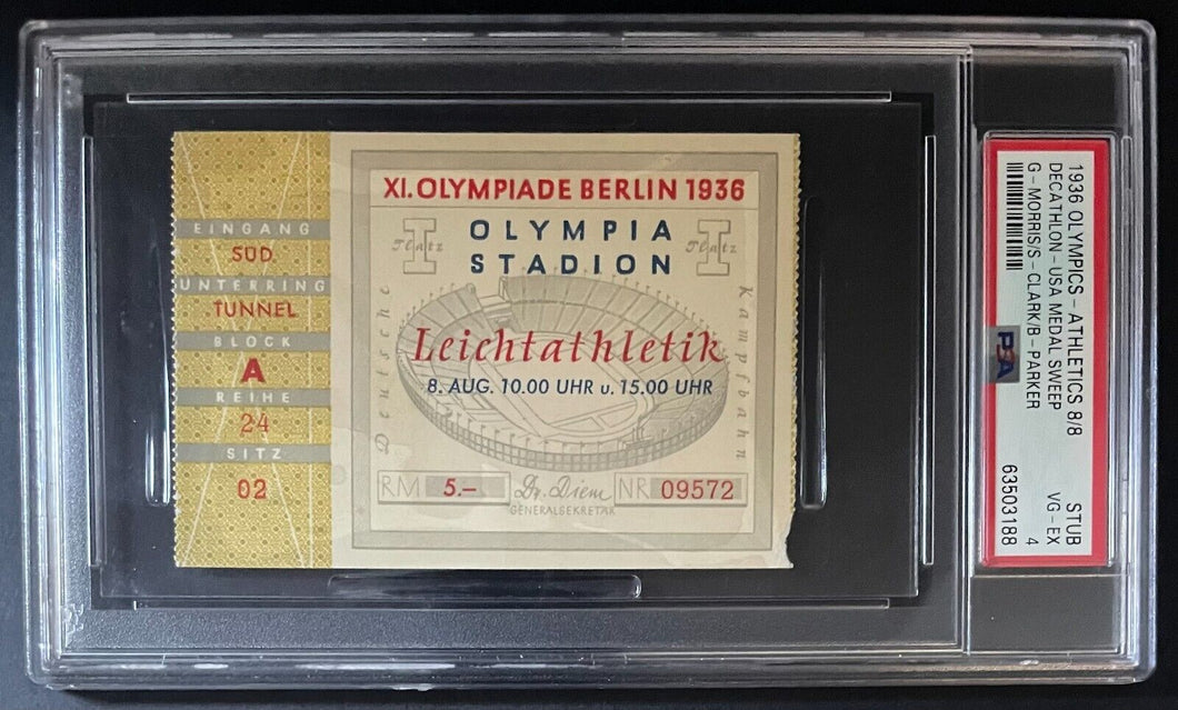 1936 Berlin Summer Olympics Athletics Slabbed Ticket Stub PSA VG-EX 4 Historical