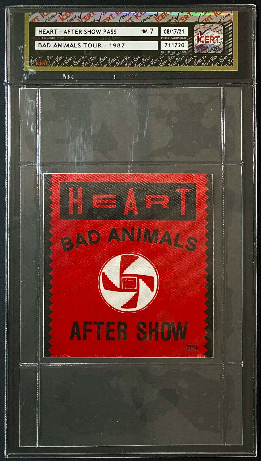 1987 Heart After Show Stage Pass Bad Animals Tour NM 7 iCert Vintage Music