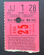 Load image into Gallery viewer, 1975 WHA Hockey Ticket Chicago Cougars vs Edmonton Oilers
