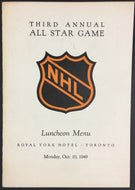 1949 NHL All Star Game Maple Leaf Gardens Lunch Menu Royal York Hotel Toronto