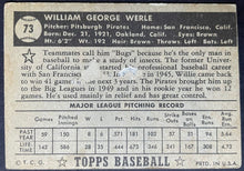 Load image into Gallery viewer, 1952 Topps Baseball William Werle #73 Pittsburgh Pirates MLB Card Black Back
