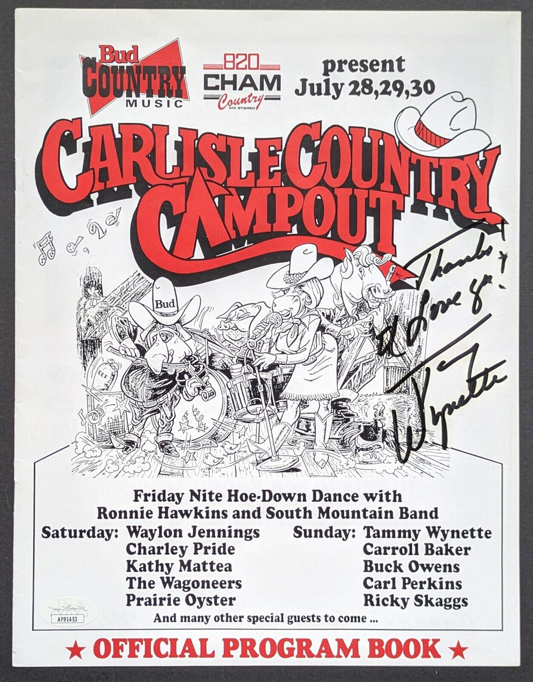 1989 Autographed Signed Tammy Wynette Carlisle Country Campout Concert Program