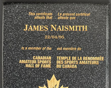 Load image into Gallery viewer, 1995 James Naismith Hall of Fame Certificate Plaque Canada Basketball CBF LOA
