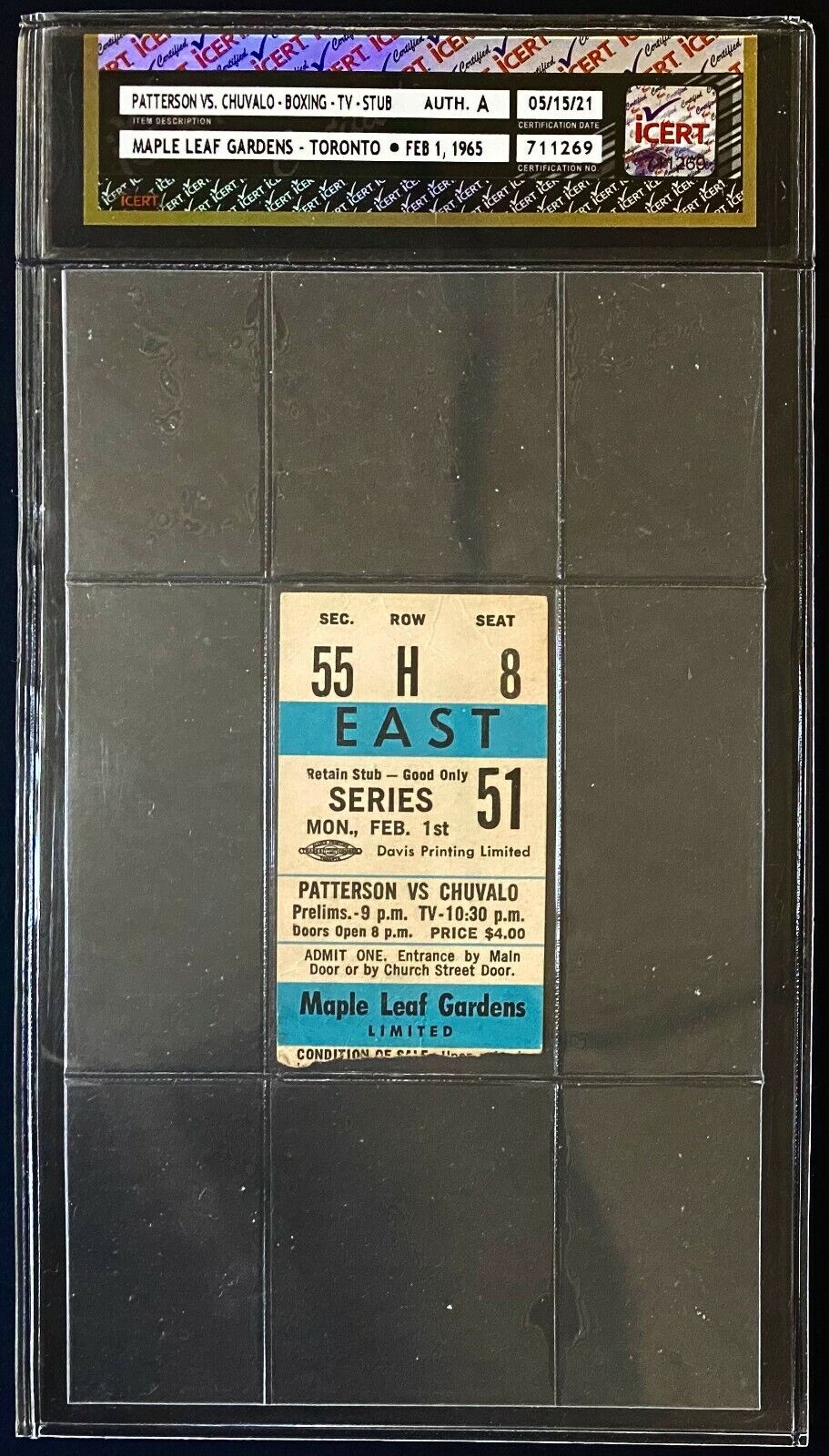 1965 Boxing Ticket Live Bouts + Closed Circuit George Chuvalo Floyd Patterson