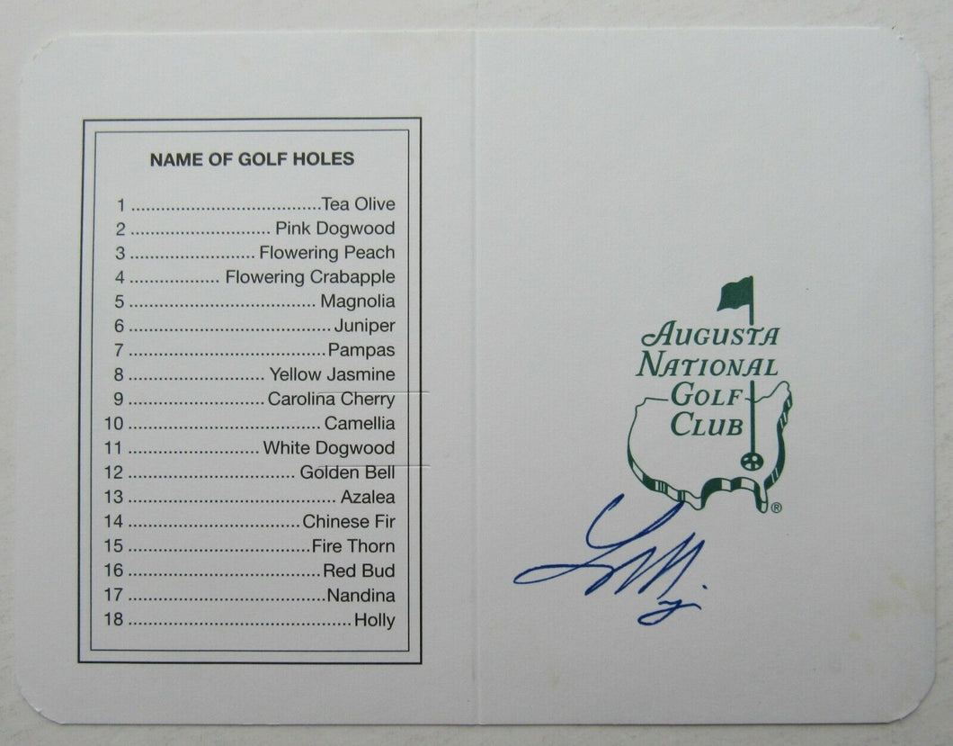 1998 Masters Champion Larry Mize Autographed Augusta National Club Scorecard
