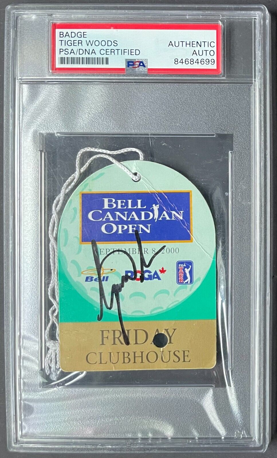 2000 Tiger Woods Signed PGA Canadian Open Badge Autographed Golf PSA Authentic