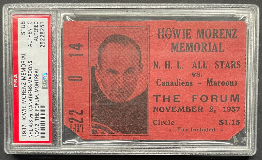 1937 Howie Morenz Memorial Game Ticket Stub PSA Slabbed NHL Hockey VTG Canadiens
