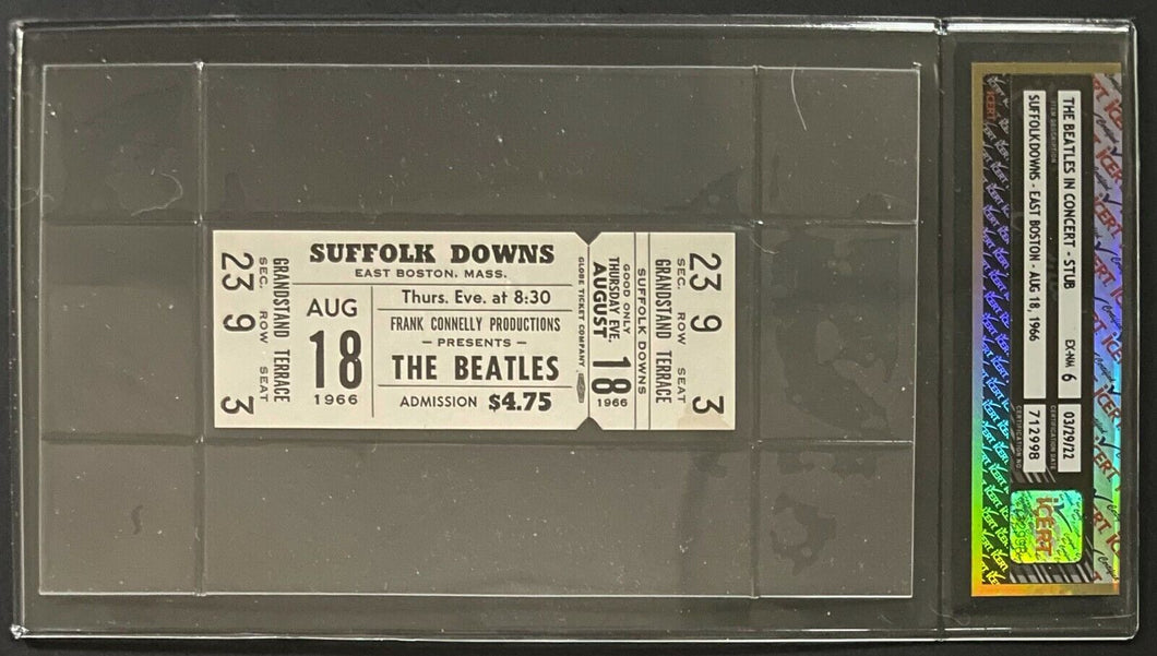 1966 Suffolk Downs The Beatles Slabbed Concert Ticket Authenticated iCert
