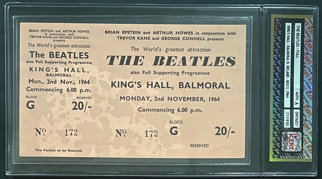 1964 The Beatles Concert Ticket Kings Hall Balmoral Ireland iCert Authentic