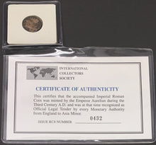 Load image into Gallery viewer, Imperial Roman Coin Aurelian Ruler A.D. Army Soldier Money Legal Tender ICS COA
