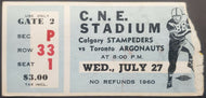 1969 C.N.E. Stadium Hamilton Tiger Cats vs Toronto Argonauts CFL Football Ticket
