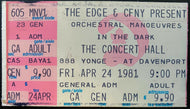 1981 Orchestral Manoeuvres In The Dark Vintage Toronto Concert Hall Ticket