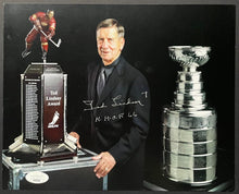 Load image into Gallery viewer, Ted Lindsay Signed NHL Hockey Award Trophies Photo Autographed HHOF 66 Insc. JSA

