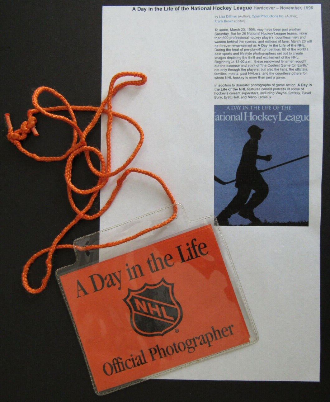 1996 Photographers Pass + Lanyard A Day In Life Of The National Hockey League