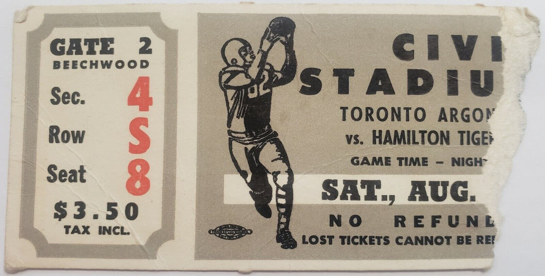 1966 Civic Stadium Toronto Argonauts vs Hamilton Tiger Cats CFL Football Ticket