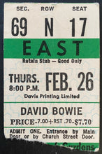 Load image into Gallery viewer, Feb 26 1976 Maple Leaf Gardens David Bowie Concert Ticket Stub Vintage

