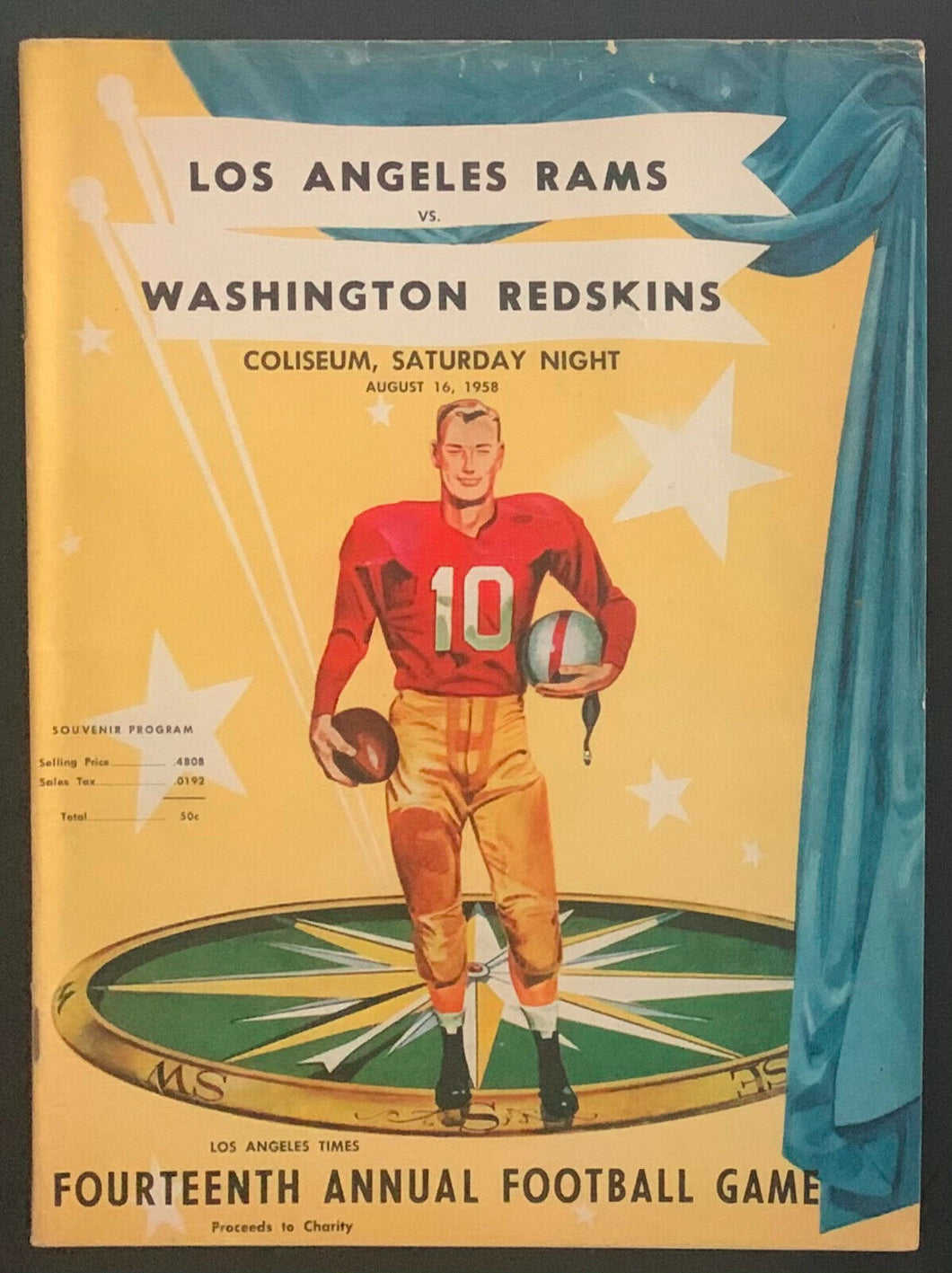1958 NFL Program LA Times 14th Annual Charity Football Game Rams vs Redskins