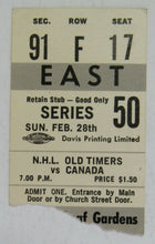 Load image into Gallery viewer, 1965 Maple Leaf Gardens NHL Old-Timers vs Team Canada Lineup Sheet + Ticket Stub
