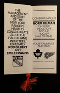 1982 Hockey HOF Induction Ceremony Program Cournoyer Gilbert Francis Ullman
