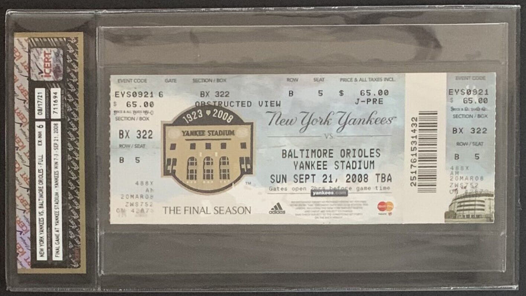 2008 MLB Baseball New York Yankees Yankee Stadium Final Game Full Ticket icert 6