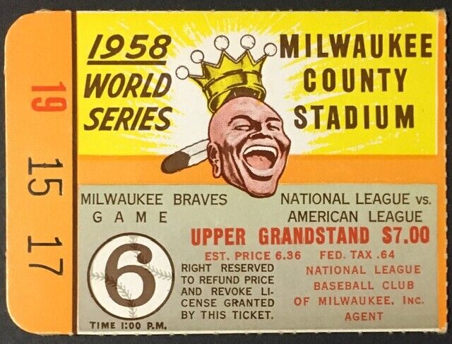 1958 World Series Game 6 Ticket Milwaukee County Stadium Braves vs Yankees