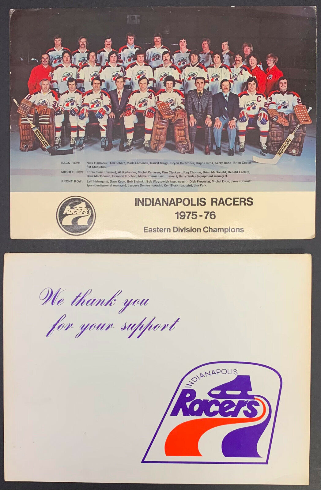 1975-76 Indianapolis Racers Team Issued Photo + Christmas Card Hockey Facsimile