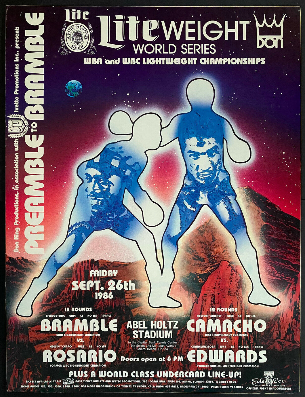 1986 Light Weight Championship Fight Poster Bramble / Rosario Camacho / Edwards