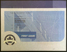 Load image into Gallery viewer, 1999 NHL Hockey Toronto Maple Leafs Air Canada Centre First Game Ticket + Cert
