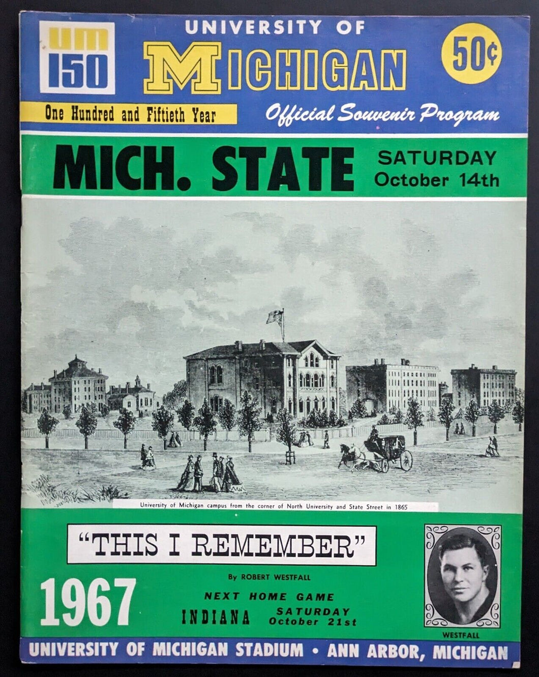 1967 University Of Michigan Stadium Football Game Program Vs. Michigan State