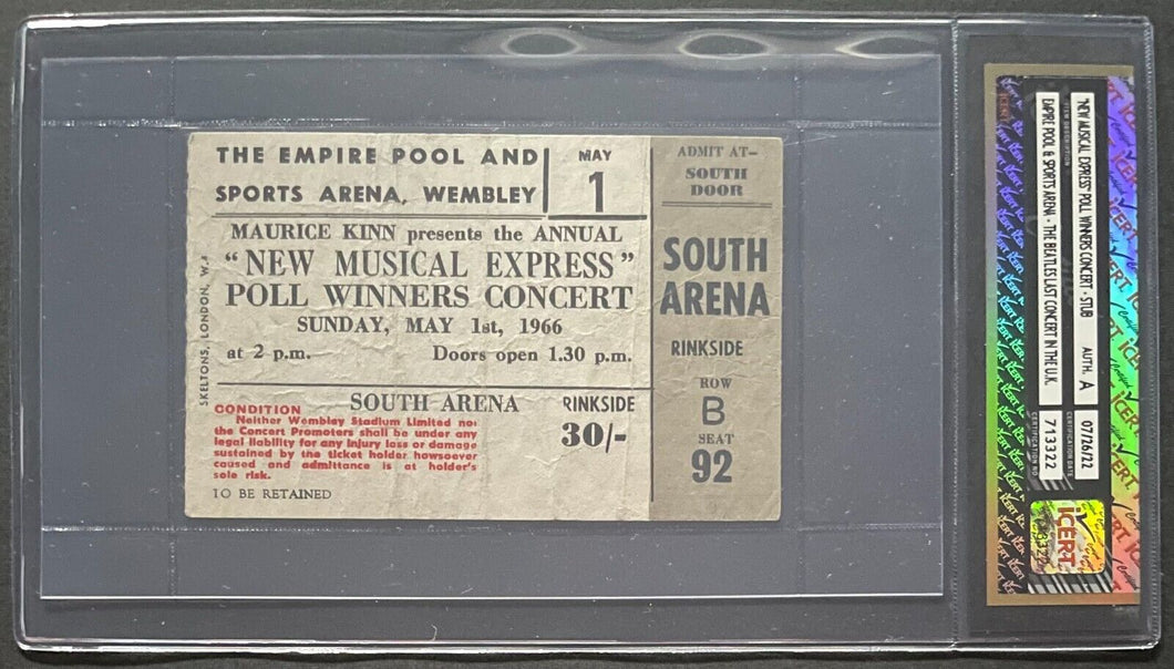 1966 The Beatles Final UK Concert Ticket Stub New Musical Express Wembley Arena