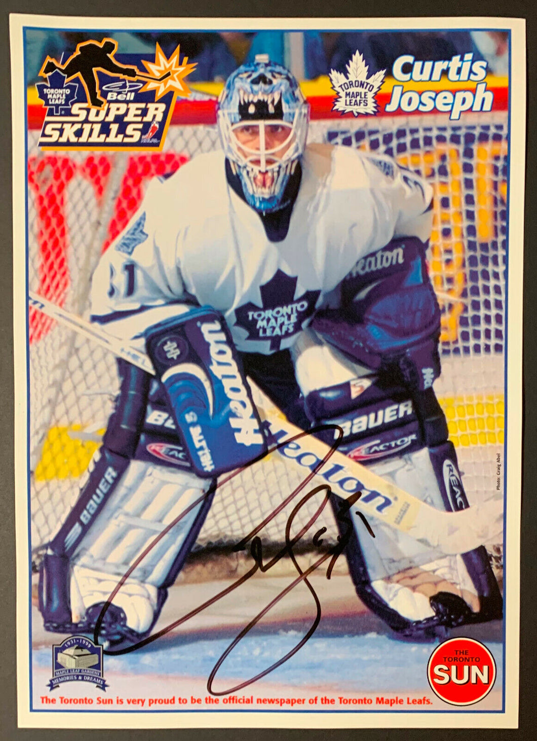 1999 Maple Leaf Gardens Curtis Joseph Autographed Toronto Sun Promo Photo NHL