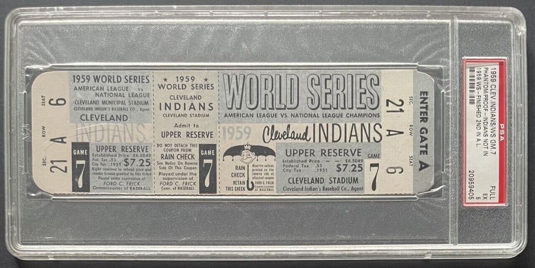 1959 World Series Game 7 Proof / Phantom Ticket Cleveland Indians MLB PSA EX5