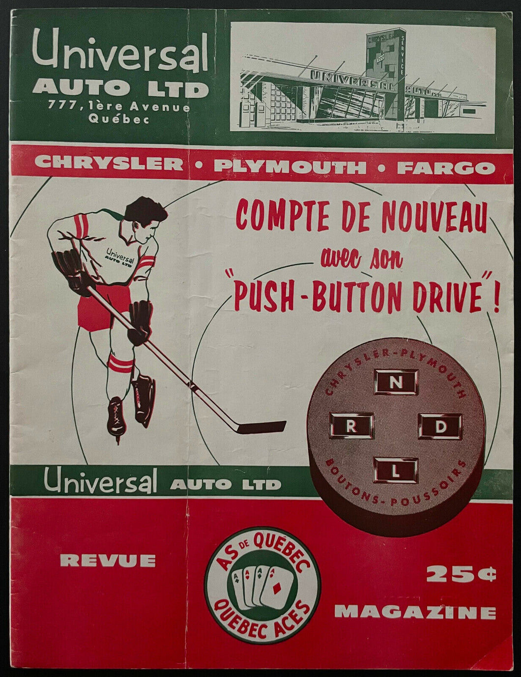 1957 Quebec Colisee Playoff Hockey Program Edinburgh Trophy Series Game 6 Aces