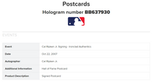 Load image into Gallery viewer, Cal Ripken Jr Autographed Signed MLB Hall of Fame Postcard PSA Baltimore Orioles
