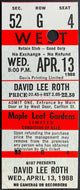 Unused 1988 Maple Leaf Gardens David Lee Roth Concert Ticket Toronto Rock VTG