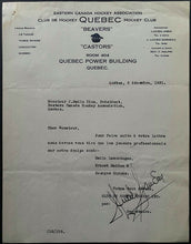 Load image into Gallery viewer, 1931 Quebec Beavers ECHA Hockey Signed Autographed Letter In French Vintage
