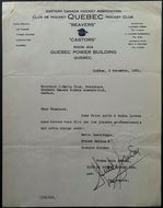 1931 Quebec Beavers ECHA Hockey Signed Autographed Letter In French Vintage