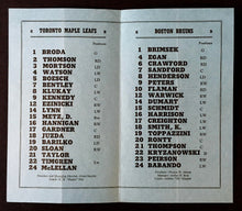 Load image into Gallery viewer, 1950 Boston Gardens Hockey Lineup Card Bruins vs Toronto Maple Leafs NHL Barilko
