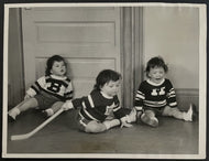 1936 Type 1 Photo Date Stamped Dionne Quints Wearing NHL Hockey Jerseys